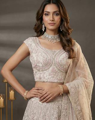  white diamond work net lehenga set choli with dupatta 6