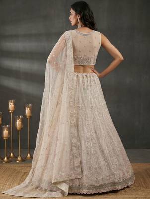  white diamond work net lehenga set choli with dupatta 7