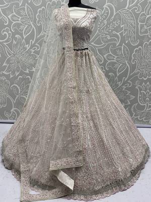  white diamond work net lehenga set choli with dupatta 8