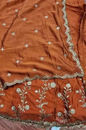 Trendmalls Rust Orange Art Silk Embroidery Sequence work Lehenga Choli with Dupatta For Women