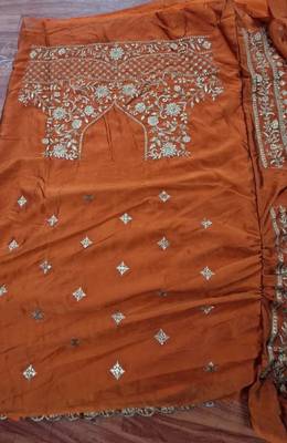 Trendmalls Rust Orange Art Silk Embroidery Sequence work Lehenga Choli with Dupatta For Women 5