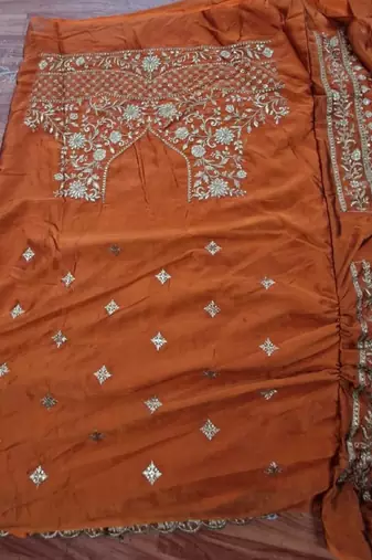 Trendmalls Rust Orange Art Silk Embroidery Sequence work Lehenga Choli with Dupatta For Women