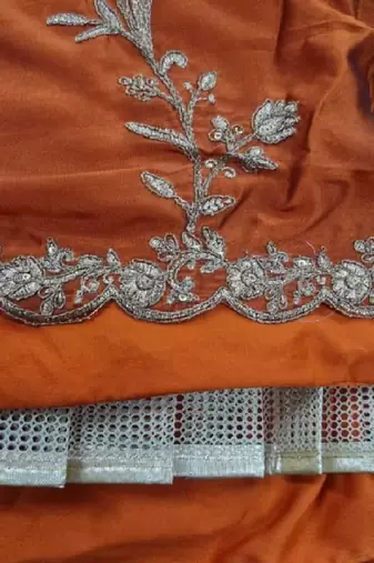 Trendmalls Rust Orange Art Silk Embroidery Sequence work Lehenga Choli with Dupatta For Women