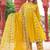 Beautiful jaipuri yellow a-line kurta set with a printed dupatta and pants