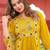 Beautiful jaipuri yellow a-line kurta set with a printed dupatta and pants