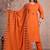 Beautiful jaipuri a orange embroidered kurta suit set with a matching dupatta and trousers.