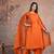Beautiful jaipuri a orange embroidered kurta suit set with a matching dupatta and trousers.