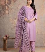 Beautiful jaipuri a lavender ethnic printed cotton kurta set with a dupatta.