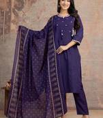 Beautiful jaipuri a purple ethnic printed cotton kurta set with a dupatta.