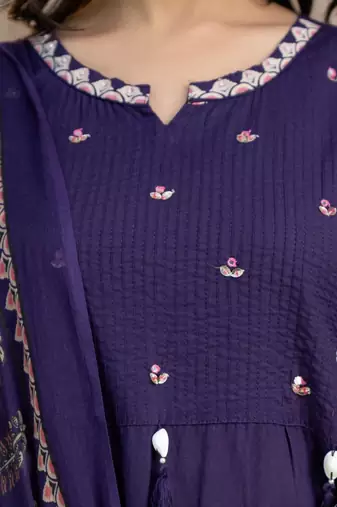 Beautiful jaipuri a purple ethnic printed cotton kurta set with a dupatta