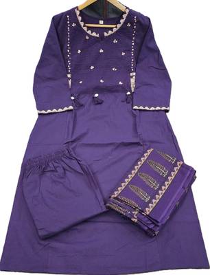 Beautiful jaipuri a purple ethnic printed cotton kurta set with a dupatta 5