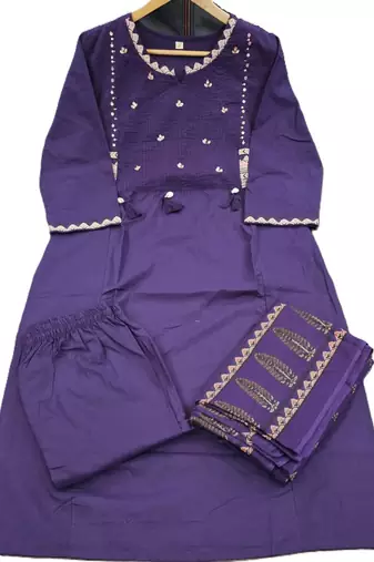 Beautiful jaipuri a purple ethnic printed cotton kurta set with a dupatta