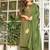 Beautiful jaipuri a green cotton kurta, pant, and dupatta set with floral applique designs and orange piping.