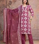 Beautiful jaipuri a magenta-colored women's ethnic wear kurta set with a geometric print.