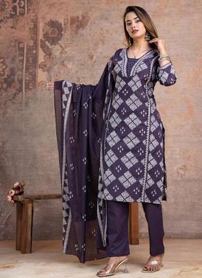 Beautiful jaipuri a purple-colored women's ethnic wear kurta set with a geometric print 2