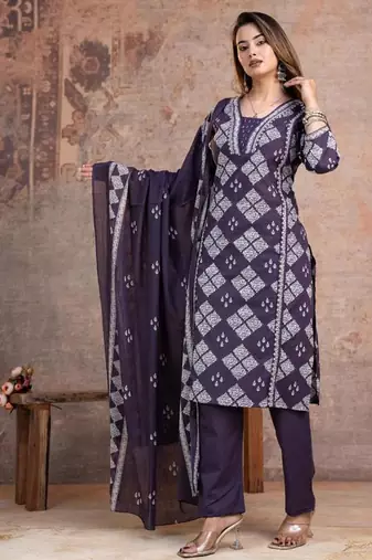Beautiful jaipuri a purple-colored women's ethnic wear kurta set with a geometric print