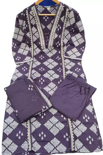 Beautiful jaipuri a purple-colored women's ethnic wear kurta set with a geometric print