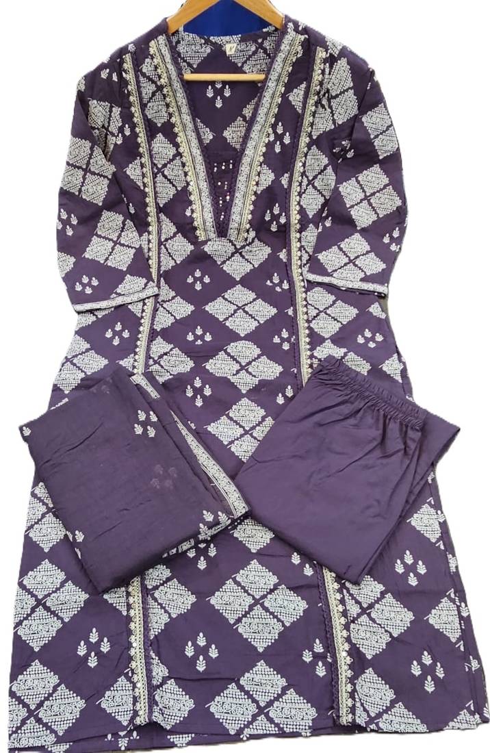 Beautiful jaipuri a purple-colored women's ethnic wear kurta set with a geometric print.