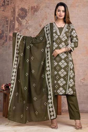 Beautiful jaipuri a green-colored women's ethnic wear kurta set with a geometric print.