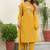 Beautiful jaipuri a mustard yellow-colored women's ethnic wear kurta set with a geometric print.