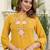 Beautiful jaipuri a mustard yellow-colored women's ethnic wear kurta set with a geometric print.