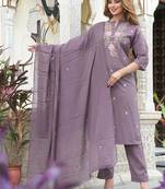 Beautiful jaipuri a mauve -colored women's ethnic wear kurta set with a geometric print.