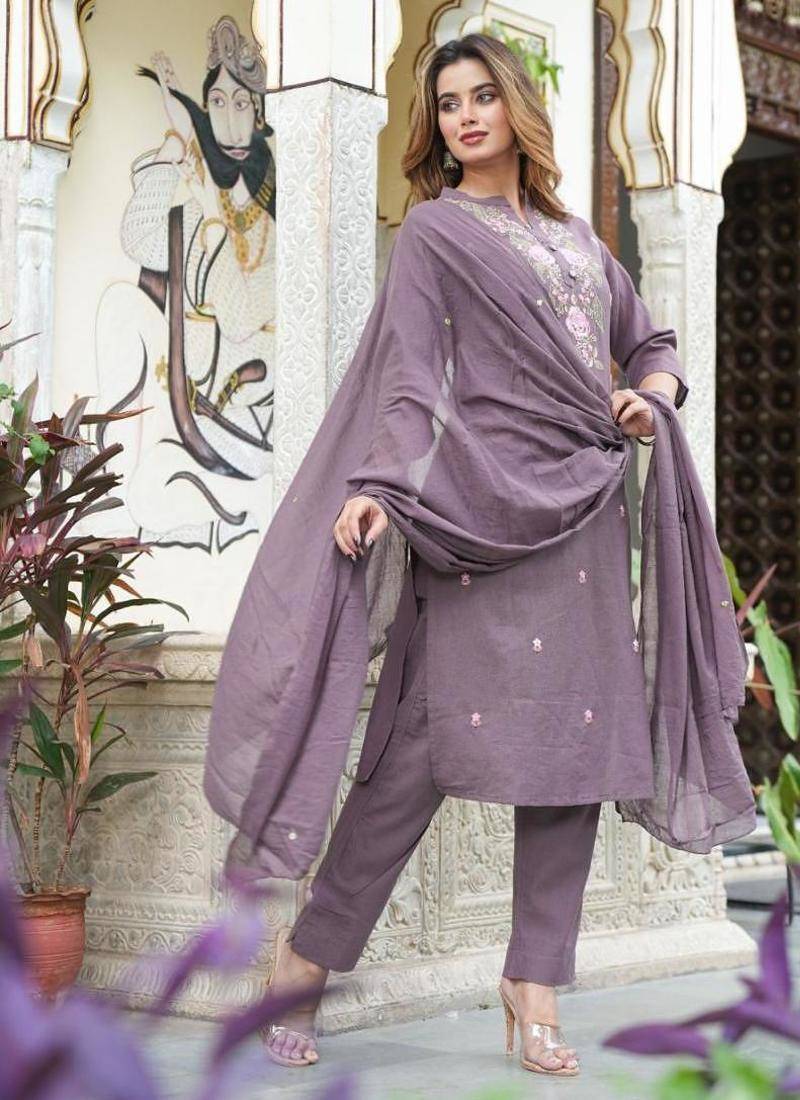 Beautiful jaipuri a mauve -colored women's ethnic wear kurta set with a geometric print.