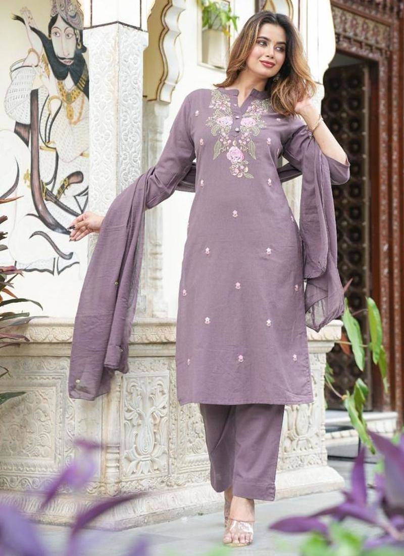 Beautiful jaipuri a mauve -colored women's ethnic wear kurta set with a geometric print.