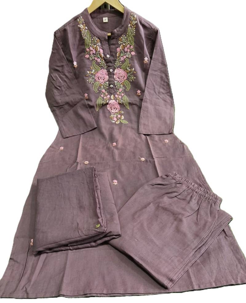 Beautiful jaipuri a mauve -colored women's ethnic wear kurta set with a geometric print.