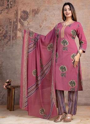 Beautiful jaipuri a mauve -colored women's ethnic wear kurta set with a geometric print 1
