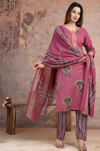 Beautiful jaipuri a mauve -colored women's ethnic wear kurta set with a geometric print