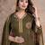 Beautiful jaipuri a women's olive green cotton printed kurti set with a dupatta.