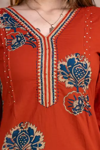 Beautiful jaipuri a women's olive green cotton printed kurti set with a dupatta