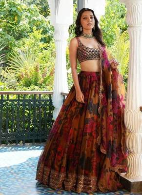 MultiColor Organza Digital Print Lehenga Choli 1