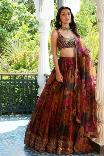 MultiColor Organza Digital Print Lehenga Choli