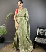 mehendi green vichitra silk blend bandhej bandhani with stone & sequence work saree
