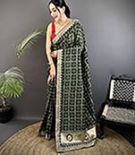 dark green vichitra silk blend bandhej bandhani with stone & sequence work saree