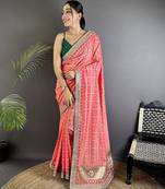 baby pink vichitra silk blend bandhej bandhani with stone & sequence work saree
