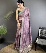 lavender vichitra silk blend bandhej bandhani with stone & sequence work saree