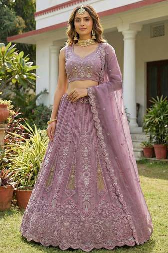 pink dori embroidered net lehenga set choli with dupatta
