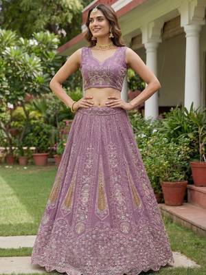 pink dori embroidered net lehenga set choli with dupatta 4