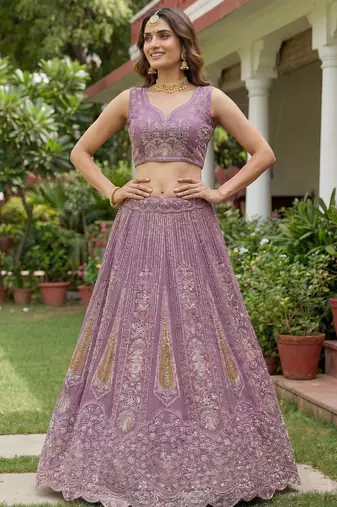 pink dori embroidered net lehenga set choli with dupatta