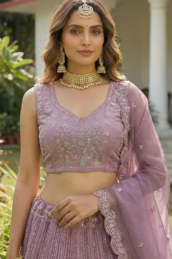 pink dori embroidered net lehenga set choli with dupatta