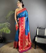 royal blue soft silk blend banarasi zari woven butti weaving saree