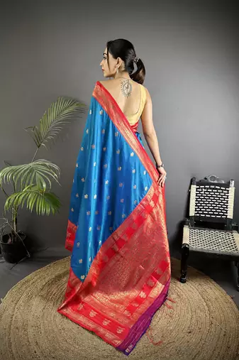 royal blue soft silk blend banarasi zari woven butti weaving saree