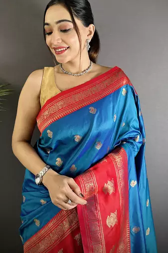 royal blue soft silk blend banarasi zari woven butti weaving saree