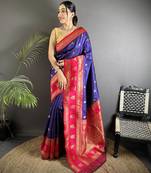 navy blue soft silk blend banarasi zari woven butti weaving saree