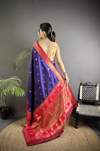 navy blue soft silk blend banarasi zari woven butti weaving saree
