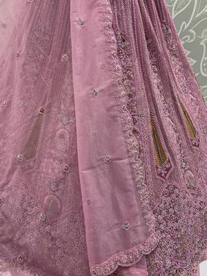 pink dori embroidered net lehenga set choli with dupatta 7