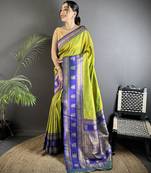 green soft silk blend banarasi zari woven butti weaving saree